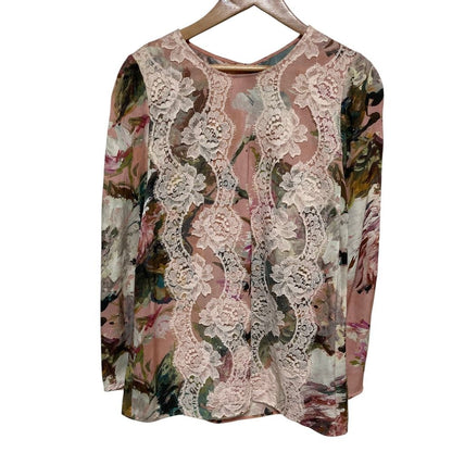 Dolce & Gabbana Flower Print Lace Blouse Flare Skirt Set 36 Pink — view 2