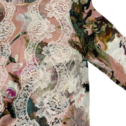Dolce & Gabbana Flower Print Lace Blouse Flare Skirt Set 36 Pink — view 4