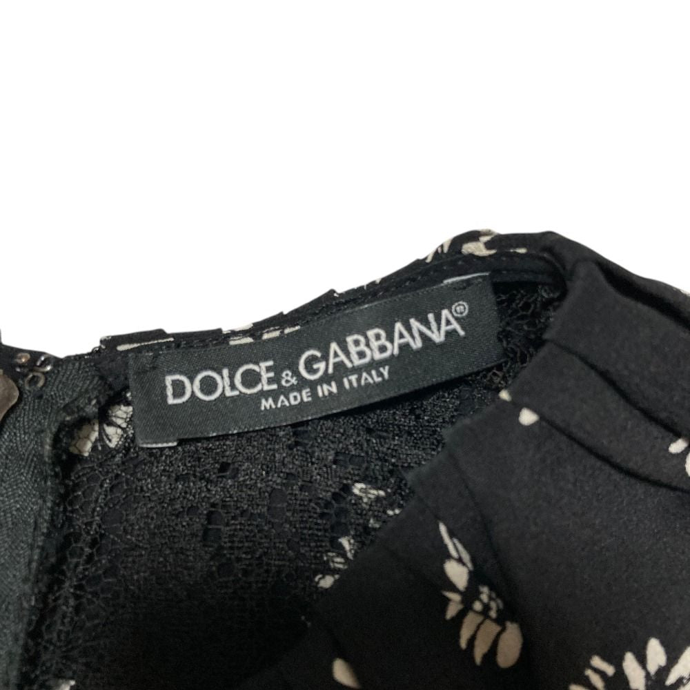 Dolce & Gabbana Flower Print Lace Contrast Fri Roulis Bon Dress 36 Black — view 3
