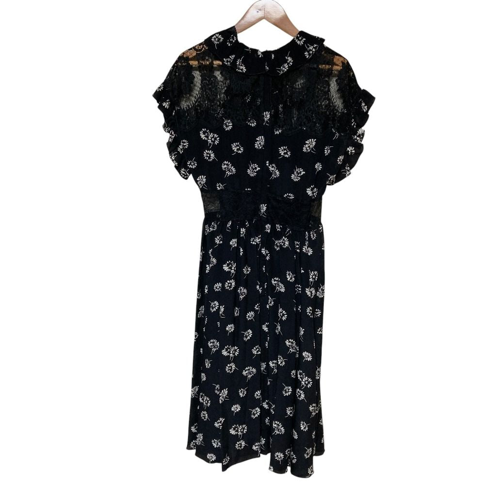 Dolce & Gabbana Flower Print Lace Contrast Fri Roulis Bon Dress 36 Black — view 2