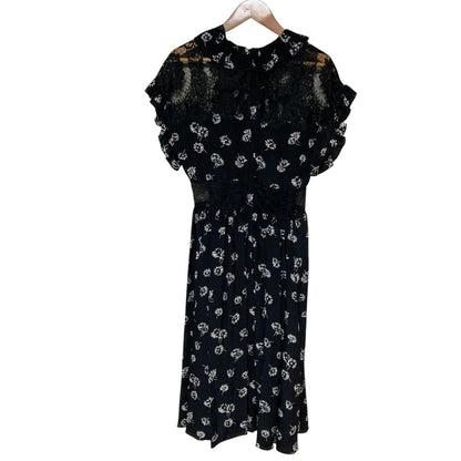 Dolce & Gabbana Flower Print Lace Contrast Fri Roulis Bon Dress 36 Black — view 2