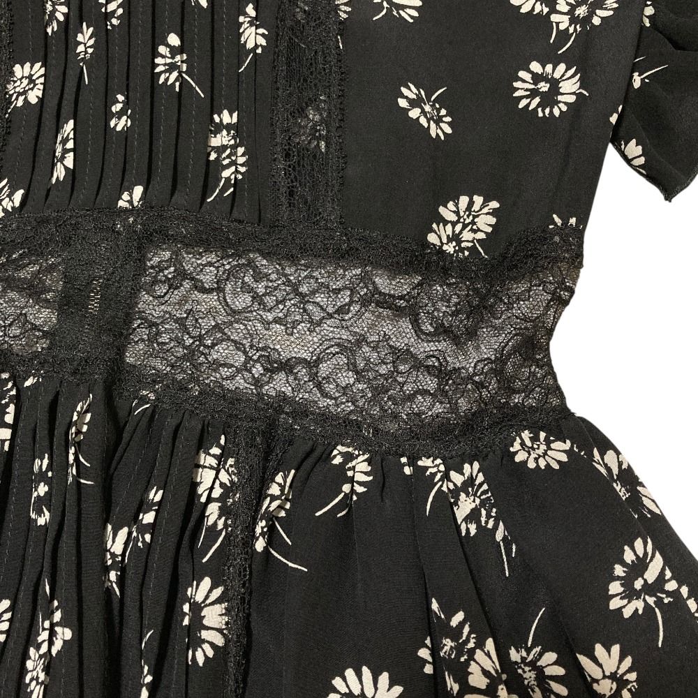 Dolce & Gabbana Flower Print Lace Contrast Fri Roulis Bon Dress 36 Black — view 4