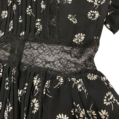 Dolce & Gabbana Flower Print Lace Contrast Fri Roulis Bon Dress 36 Black — view 4