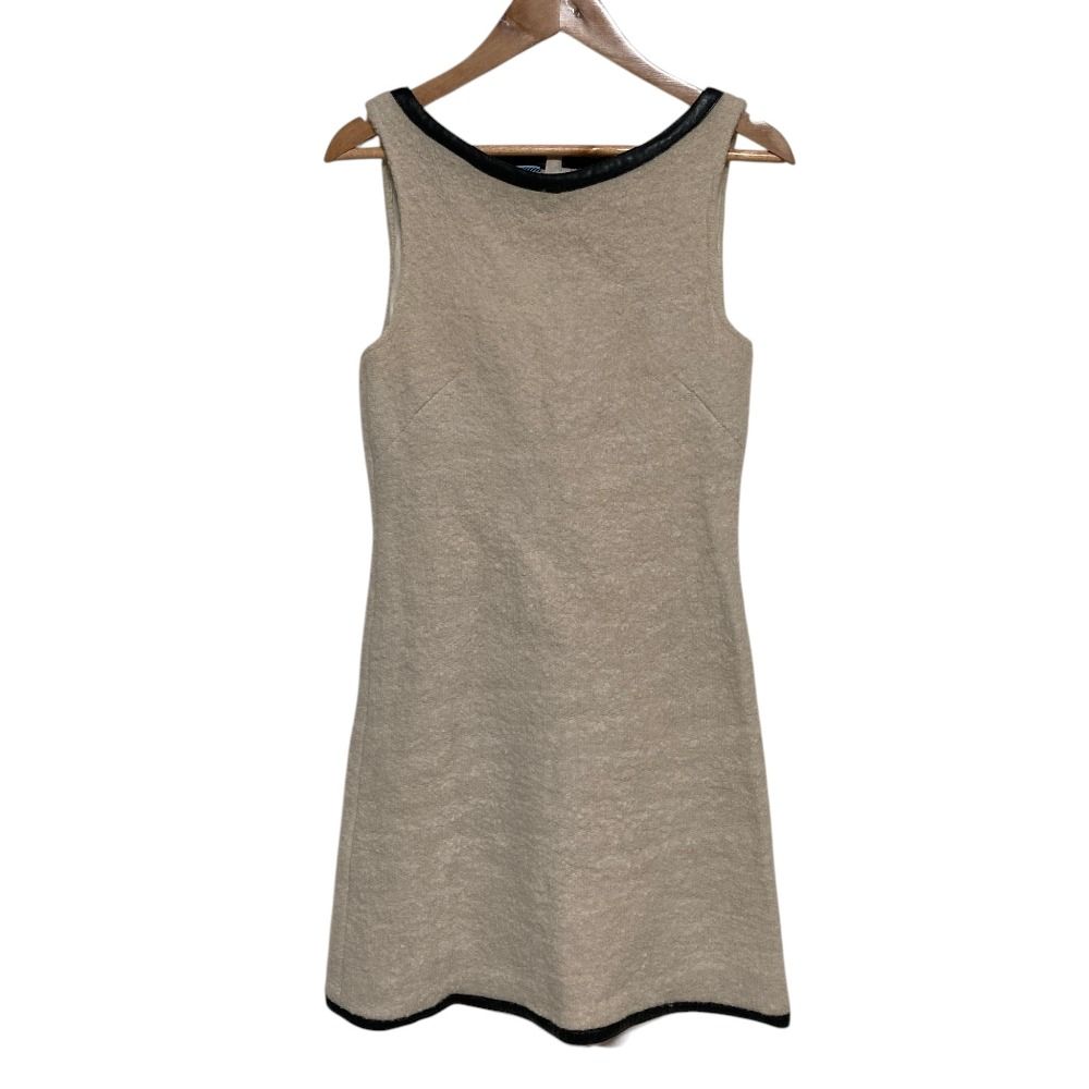 Prada Leather Trim Tweed Sleeveless Dress White