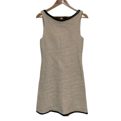Prada Leather Trim Tweed Sleeveless Dress White