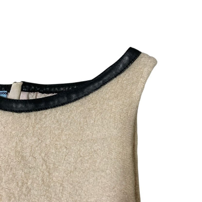Prada Leather Trim Tweed Sleeveless Dress White — view 3