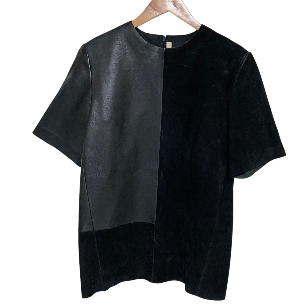 Celine Phoebe Philo Era Cow Leather Nubuck Contrast Blouse 34 Black