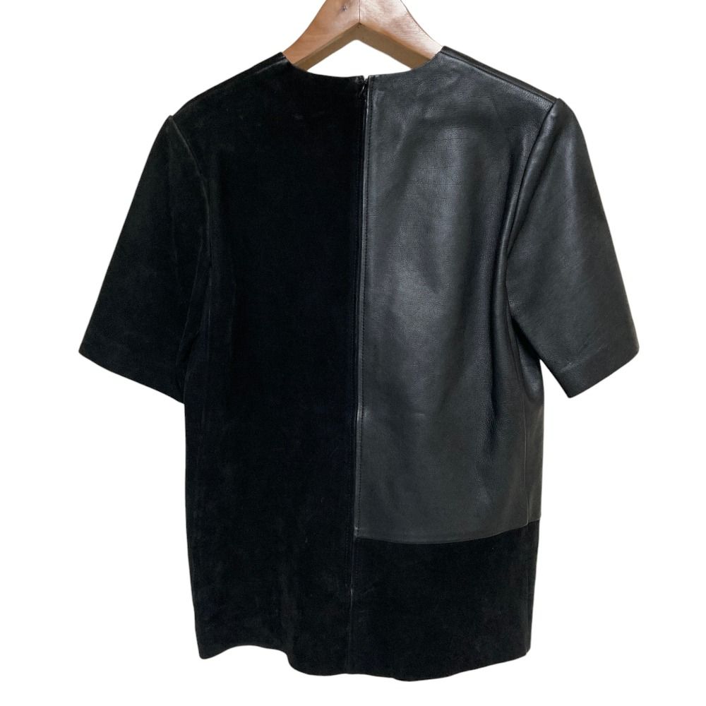 Celine Phoebe Philo Era Cow Leather Nubuck Contrast Blouse 34 Black — view 2