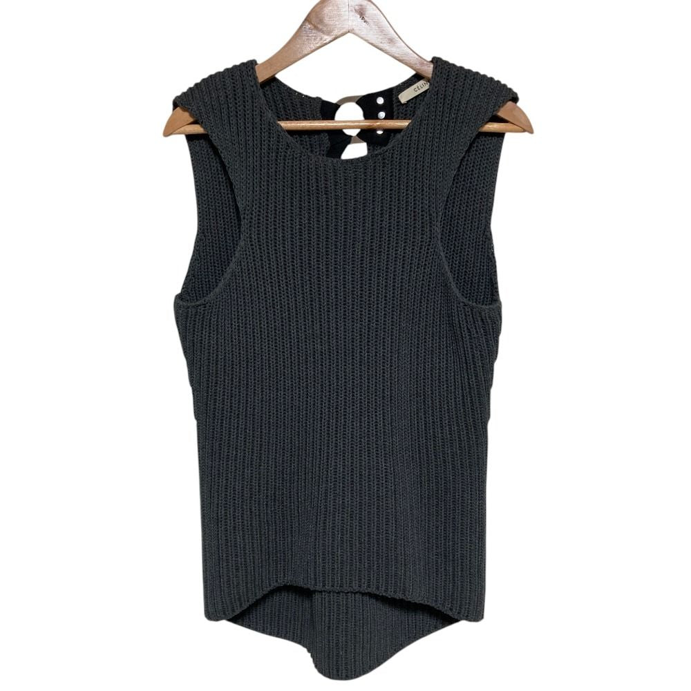 Celine Phoebe Philo Era Cotton Logege Ribbon Knit Vest M Gray
