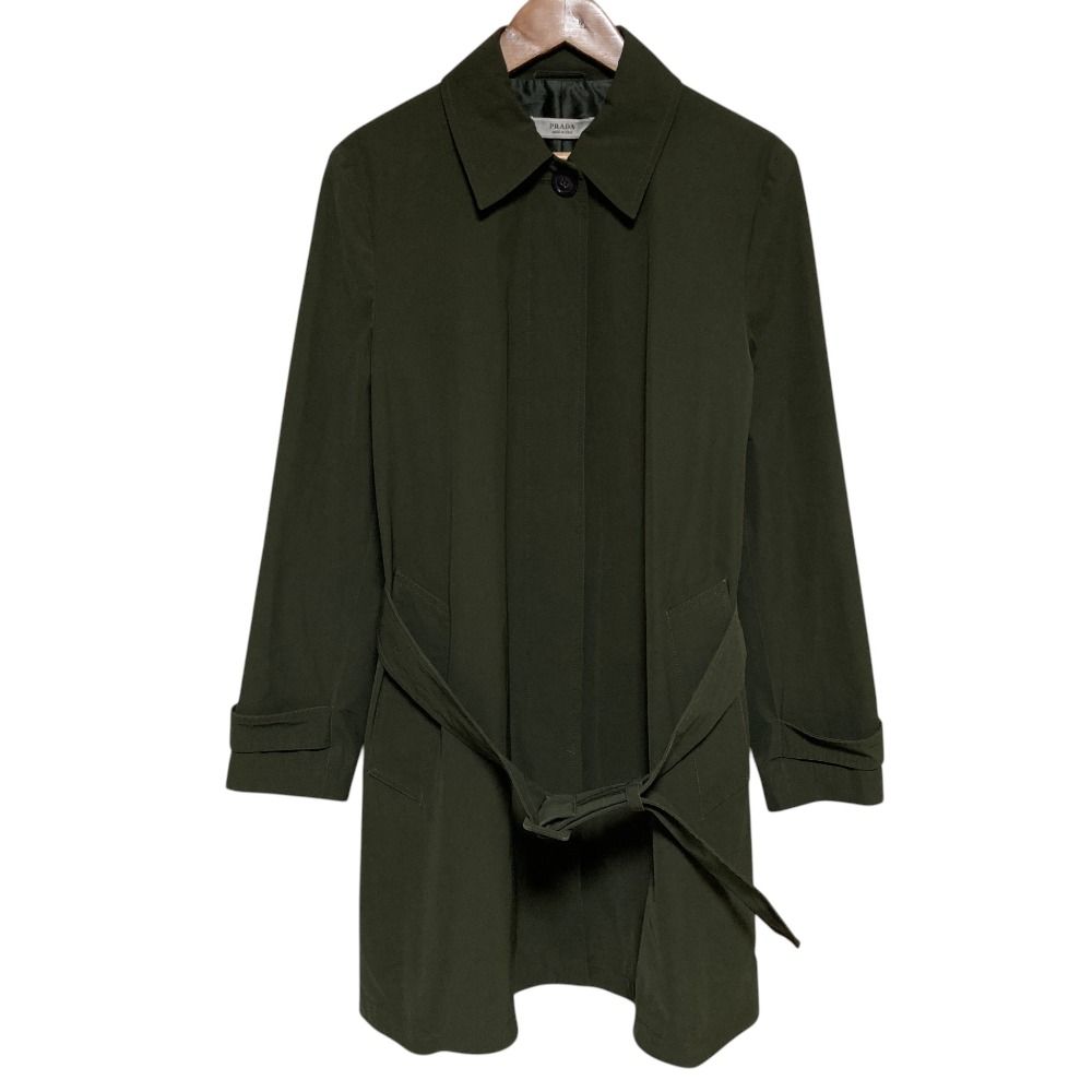 Prada Nylon Belted Satin Coat 36 Khaki Green