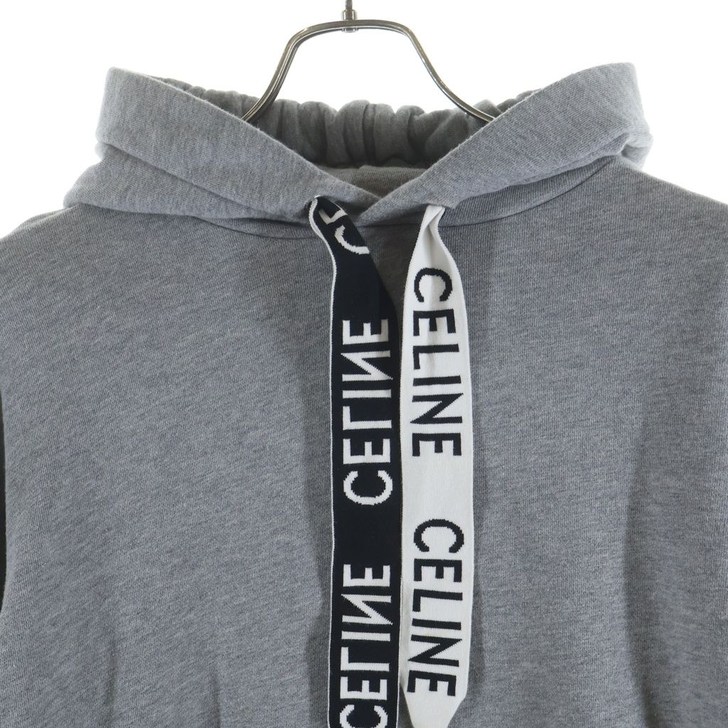 Celine Loose Sweatshirt in Cotton Fleece Drawstring Hoodie Pullover Gray — view 3