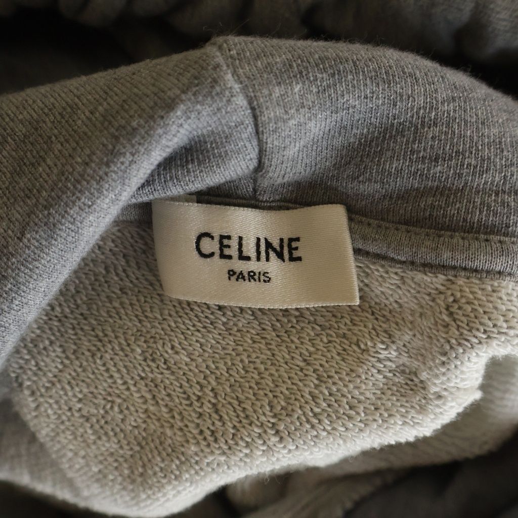 Celine Loose Sweatshirt in Cotton Fleece Drawstring Hoodie Pullover Gray — view 7
