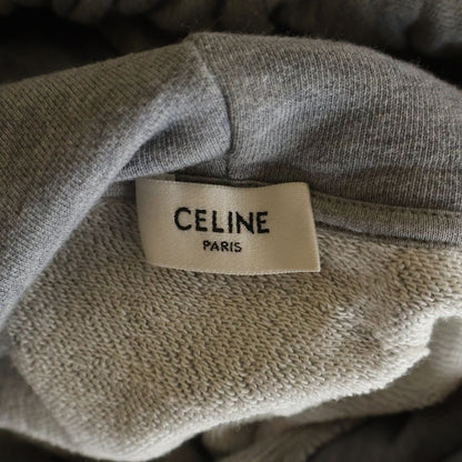 Celine Loose Sweatshirt in Cotton Fleece Drawstring Hoodie Pullover Gray — view 7