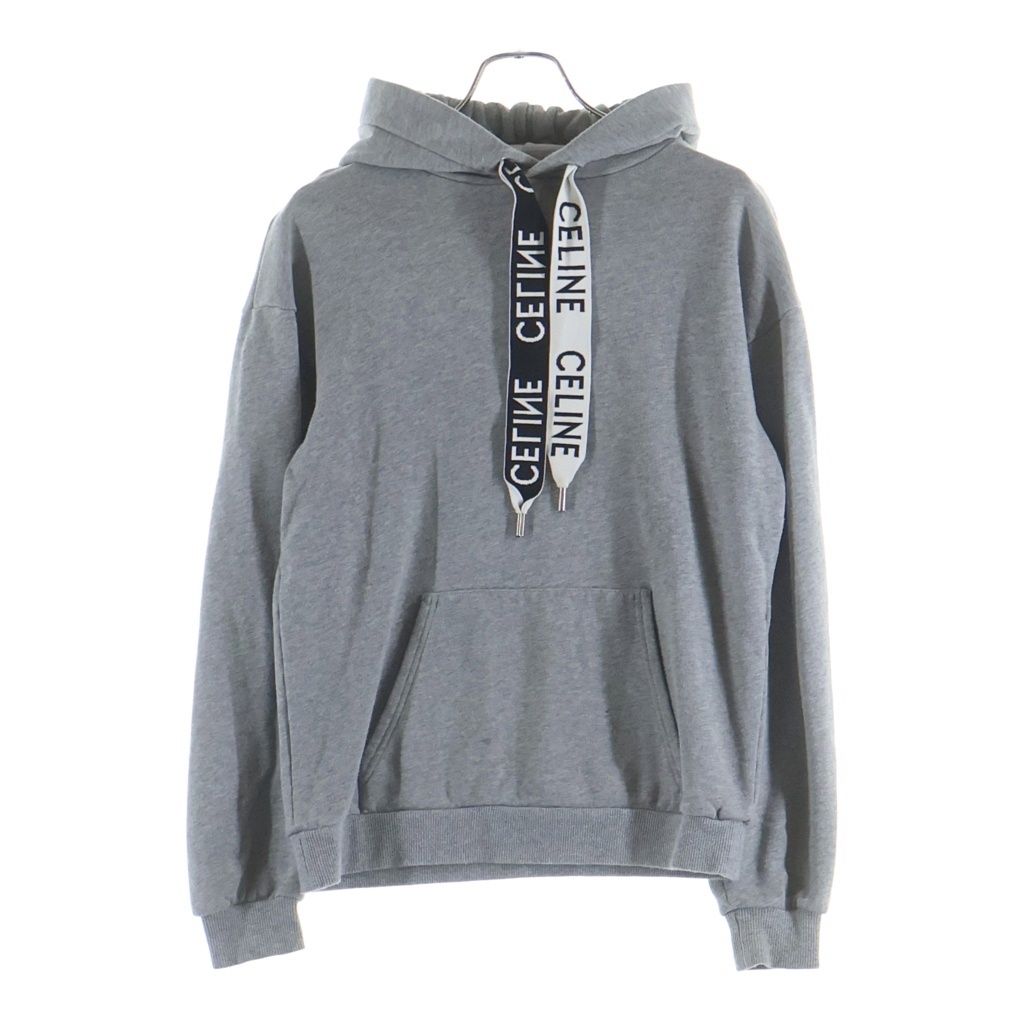 Celine Loose Sweatshirt in Cotton Fleece Drawstring Hoodie Pullover Gray