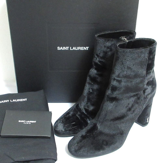 Saint Laurent Paris Velvet Ankle Boots 36.5 Black