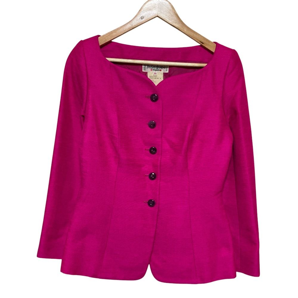 Saint Laurent Yves Rive Gauche Vintage Collarless Jacket 36 Pink