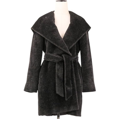 Max Mara Alpaca Shaggy Hoodie Belted Coat Gown 38 Black