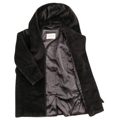 Max Mara Alpaca Shaggy Hoodie Belted Coat Gown 38 Black — view 6