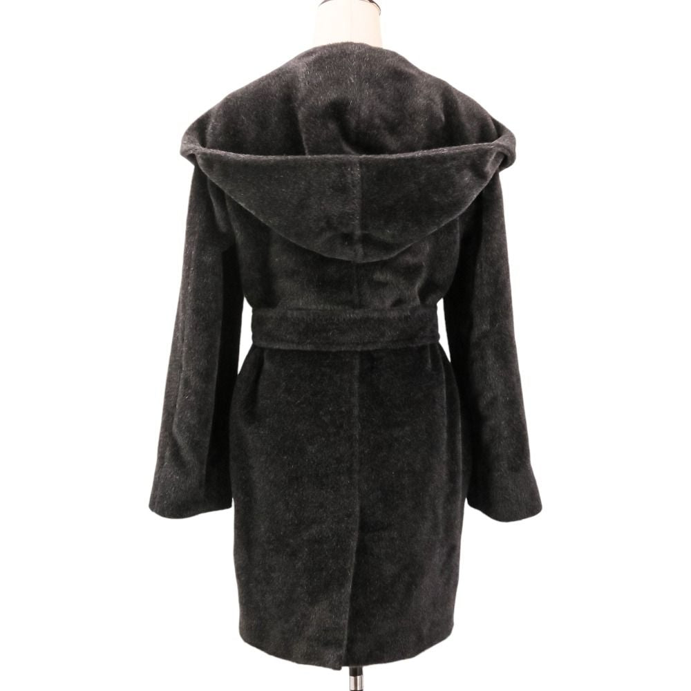 Max Mara Alpaca Shaggy Hoodie Belted Coat Gown 38 Black — view 4
