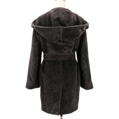 Max Mara Alpaca Shaggy Hoodie Belted Coat Gown 38 Black — view 4