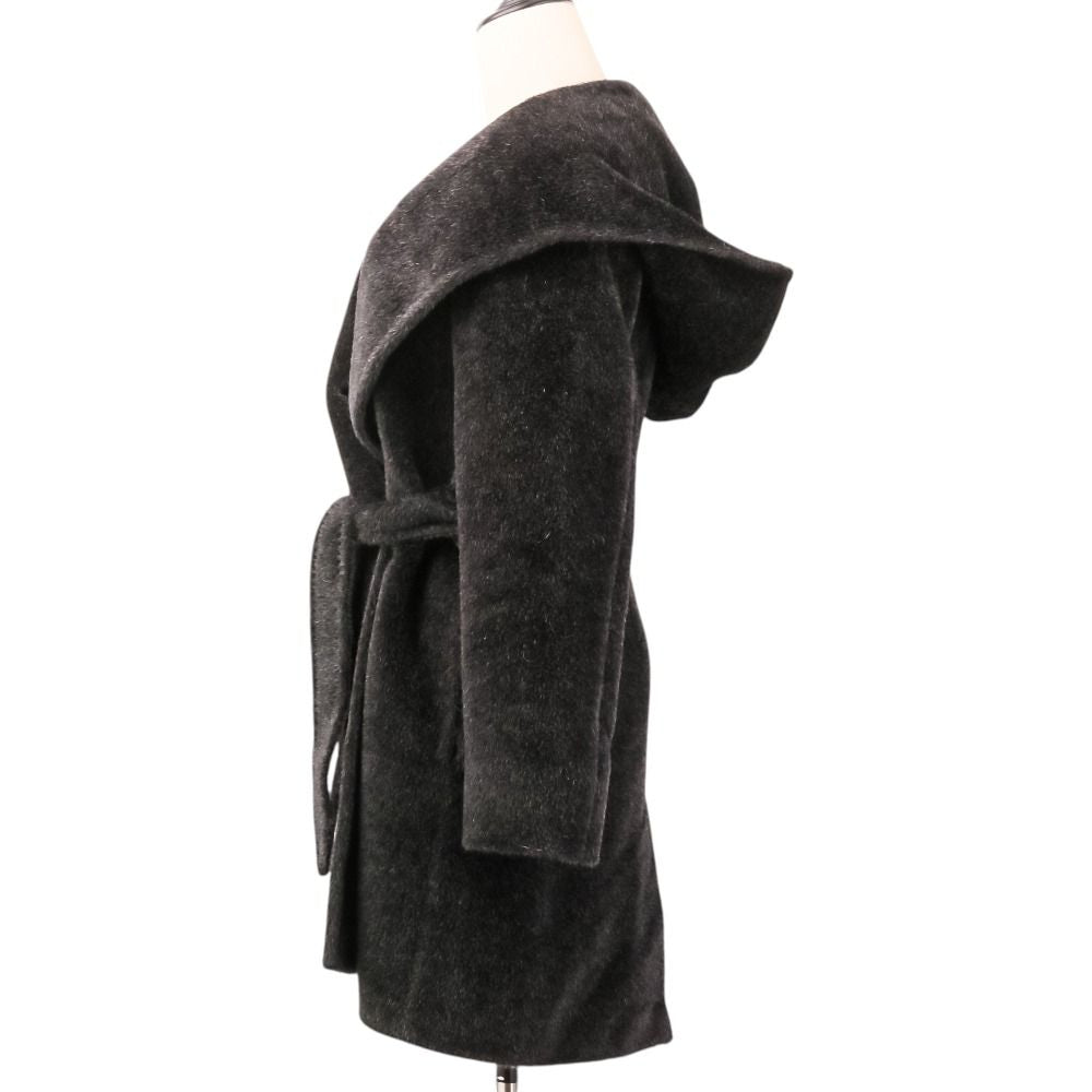 Max Mara Alpaca Shaggy Hoodie Belted Coat Gown 38 Black — view 3