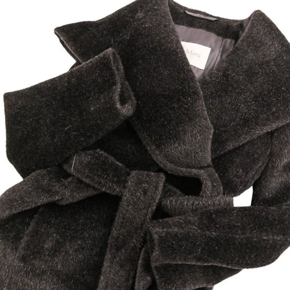Max Mara Alpaca Shaggy Hoodie Belted Coat Gown 38 Black — view 7