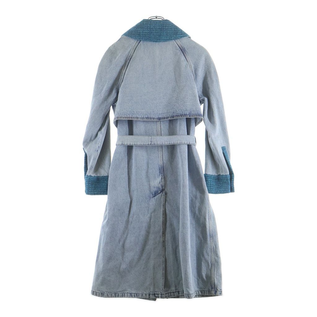 Chanel CC Logo Button Tweed Cut Replacement Washed Denim Trench Long Coat Indigo — view 2