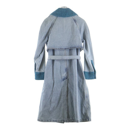 Chanel CC Logo Button Tweed Cut Replacement Washed Denim Trench Long Coat Indigo — view 2