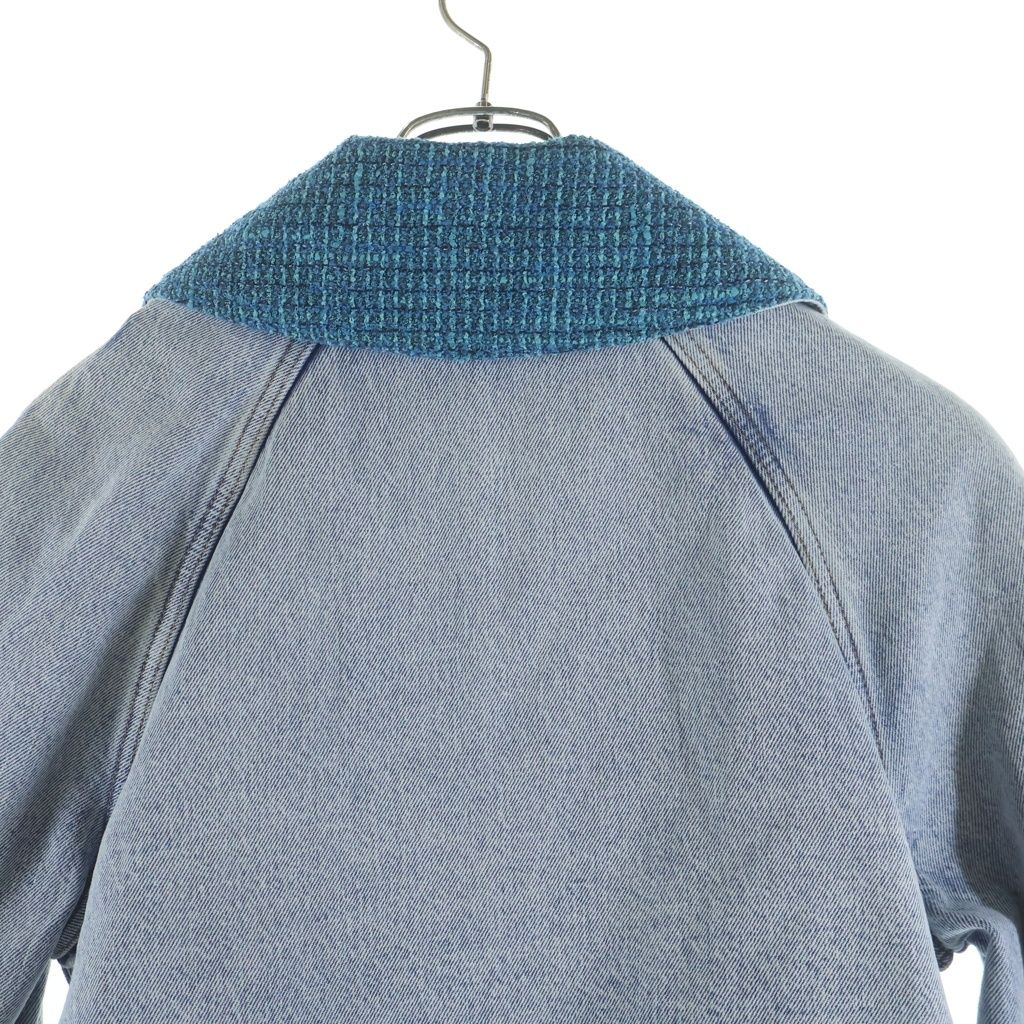 Chanel CC Logo Button Tweed Cut Replacement Washed Denim Trench Long Coat Indigo — view 4