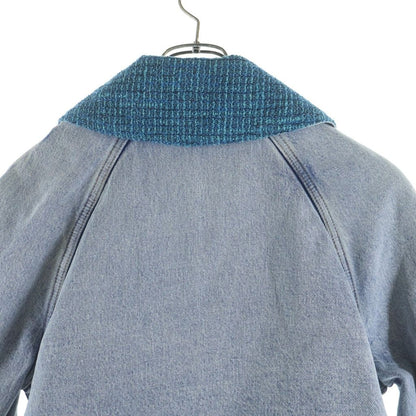 Chanel CC Logo Button Tweed Cut Replacement Washed Denim Trench Long Coat Indigo — view 4