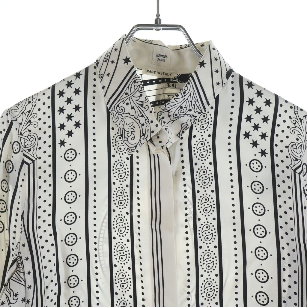 Hermes DO RE Boucles All Over Pattern Regular Color Long Sleeve Shirt White — view 3