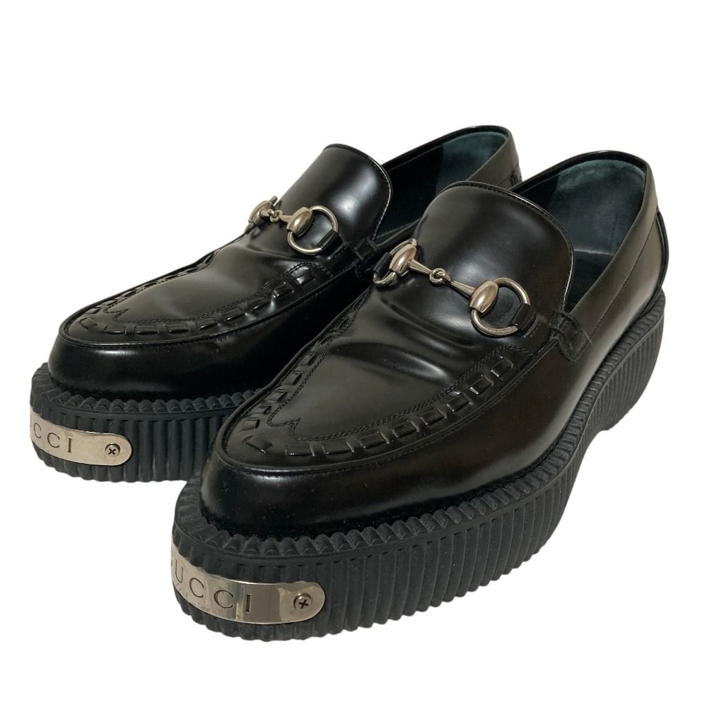 Gucci Logo Plate Horsebit Clipper Loafers 6.5 Black
