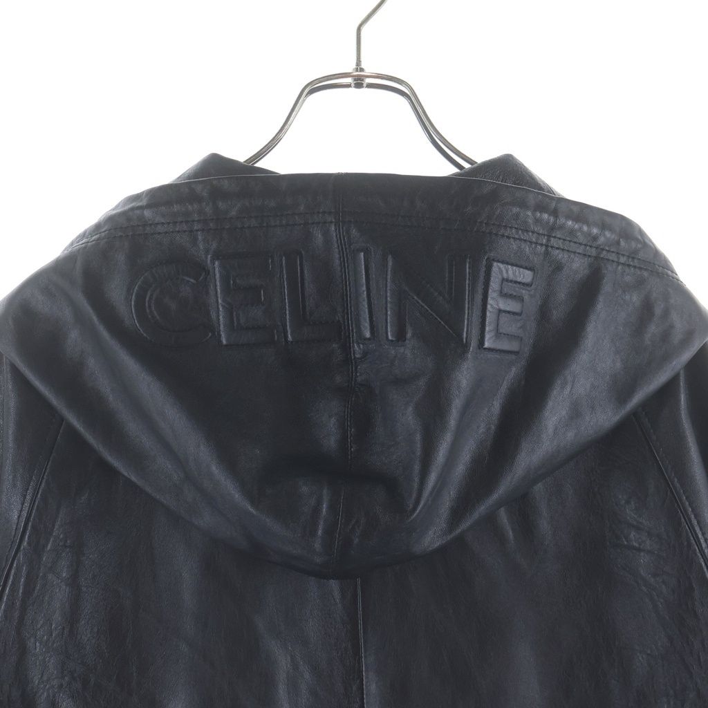 Celine Soft Lambskin Leather Hood Logo Jacket Black Sample — view 4