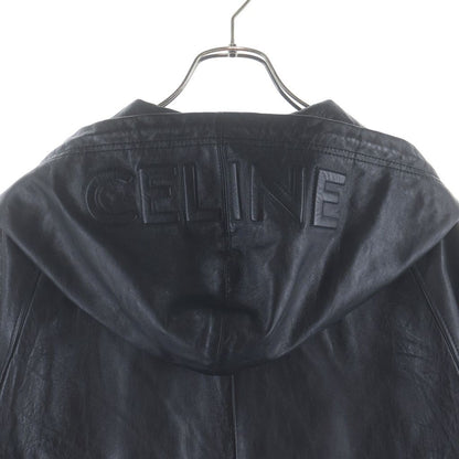 Celine Soft Lambskin Leather Hood Logo Jacket Black Sample — view 4