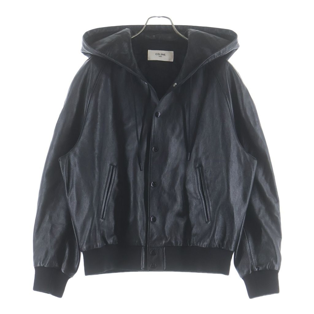 Celine Soft Lambskin Leather Hood Logo Jacket Black Sample
