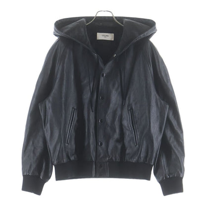 Celine Soft Lambskin Leather Hood Logo Jacket Black Sample