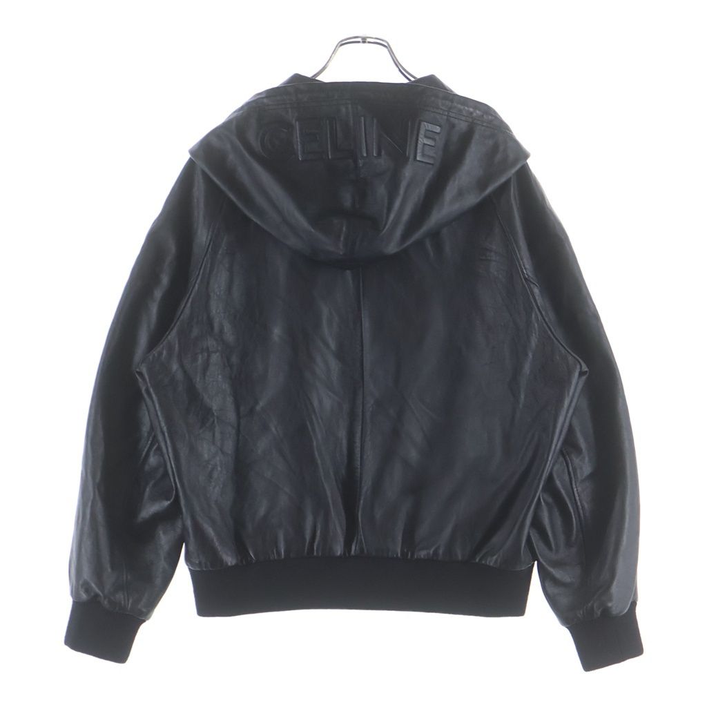 Celine Soft Lambskin Leather Hood Logo Jacket Black Sample — view 2
