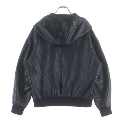 Celine Soft Lambskin Leather Hood Logo Jacket Black Sample — view 2