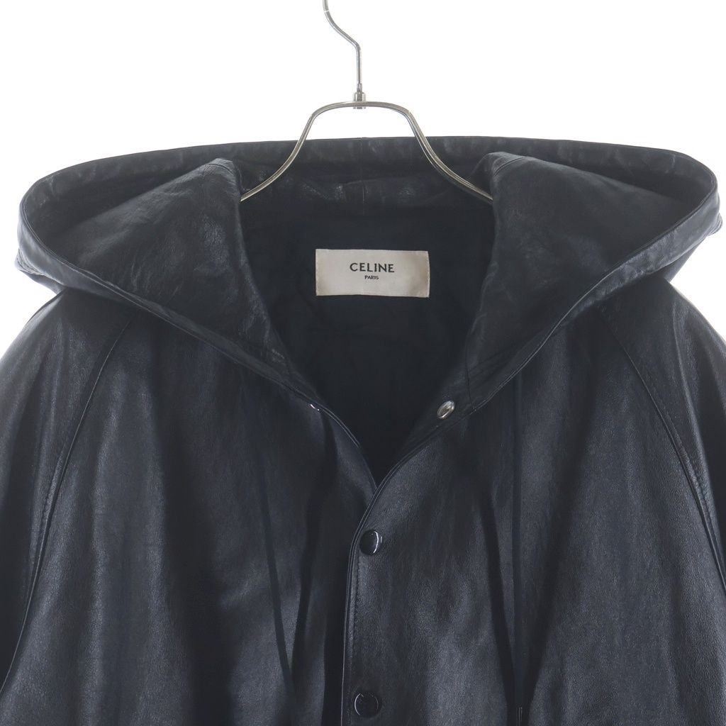 Celine Soft Lambskin Leather Hood Logo Jacket Black Sample — view 3