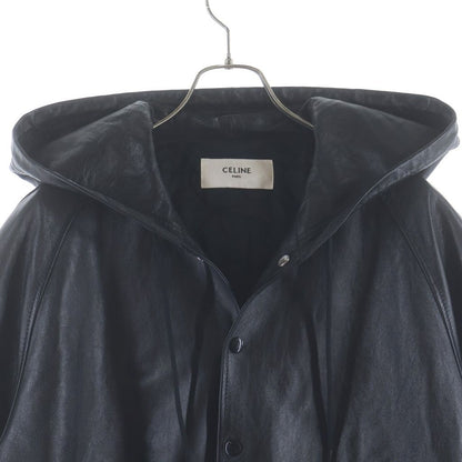 Celine Soft Lambskin Leather Hood Logo Jacket Black Sample — view 3