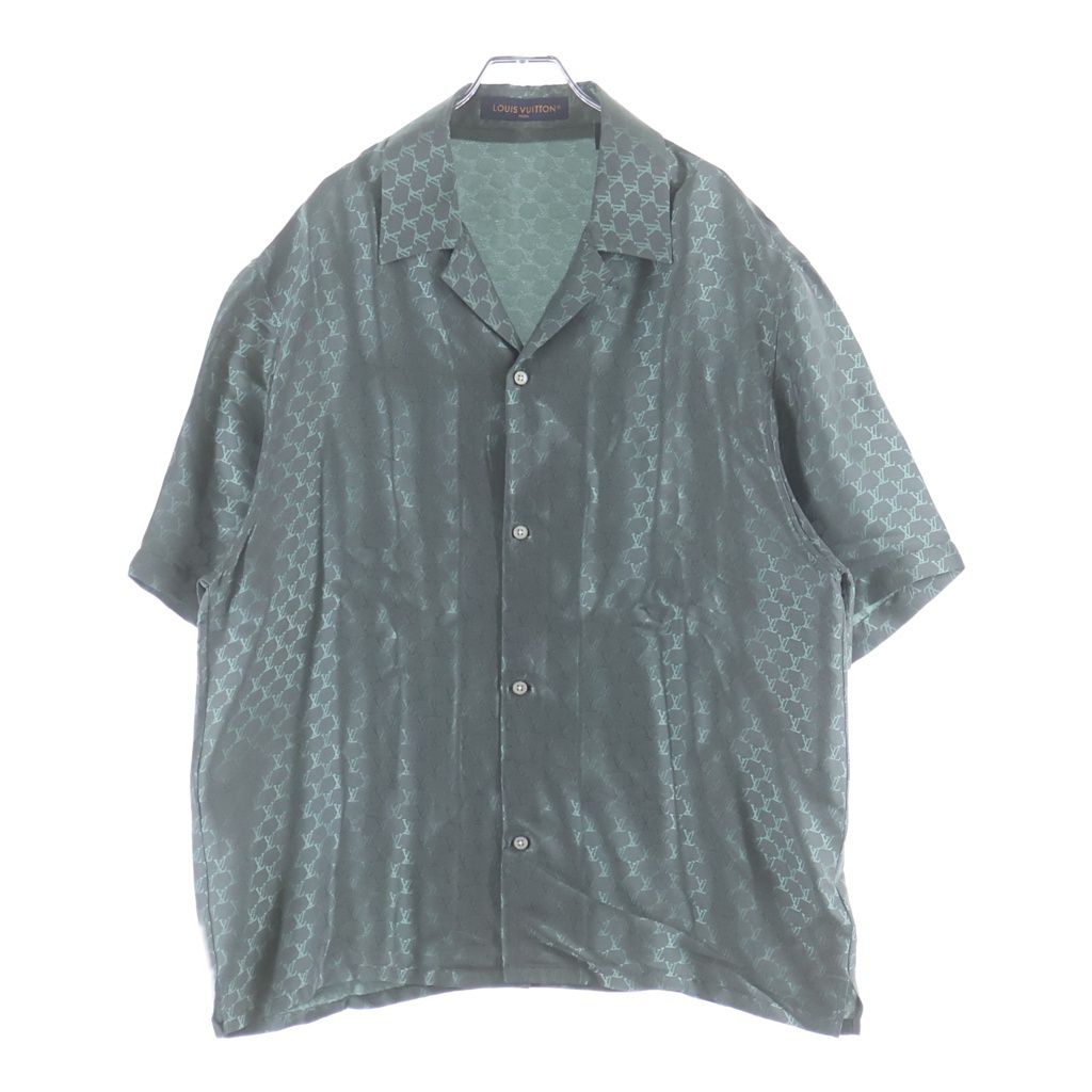 Louis Vuitton Jacquard Monogram Silk Blend Open Collar Shirt Short Sleeve Gray