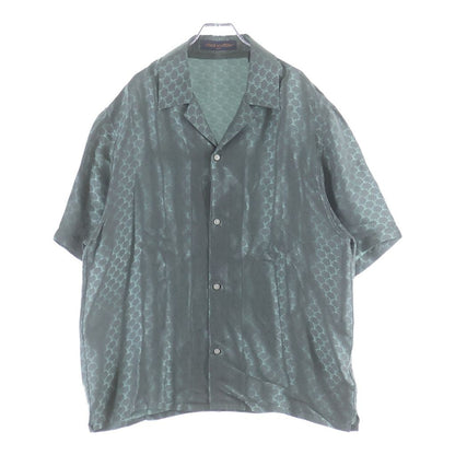 Louis Vuitton Jacquard Monogram Silk Blend Open Collar Shirt Short Sleeve Gray