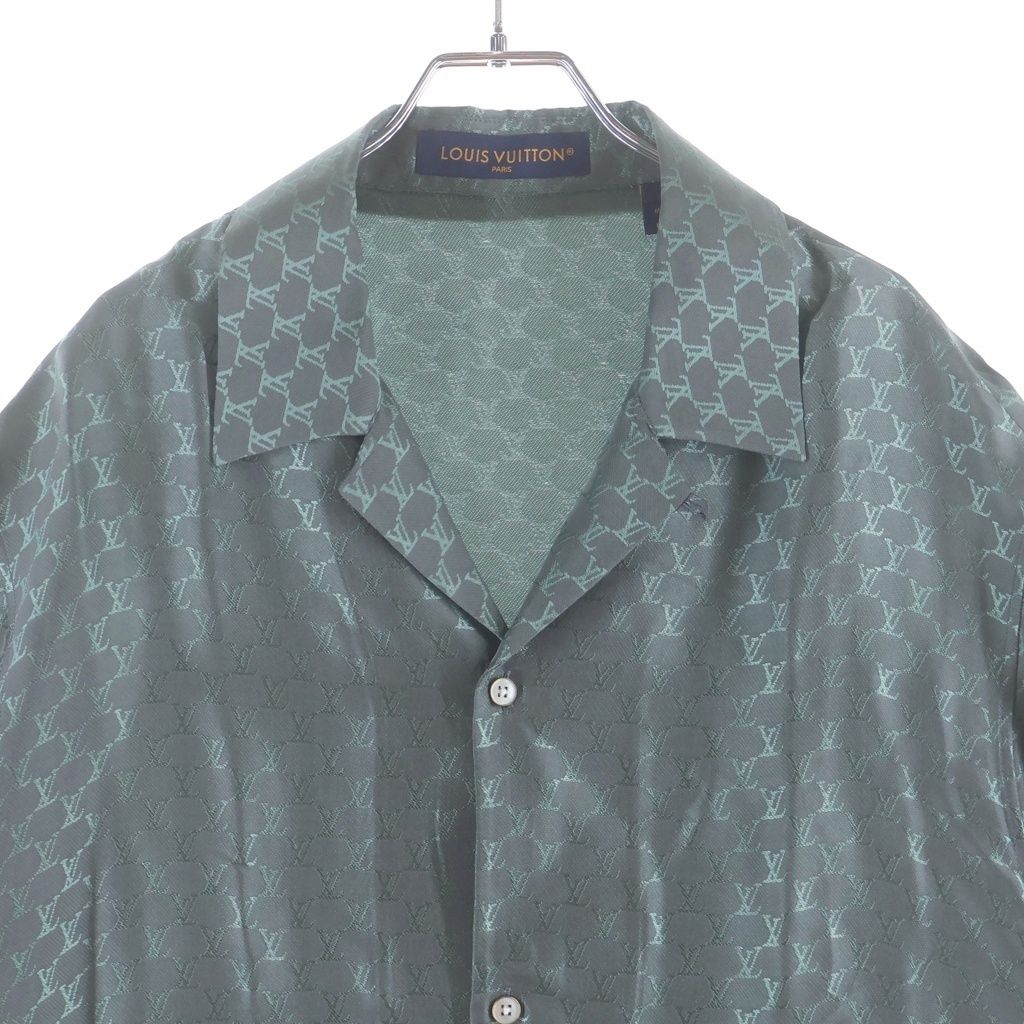 Louis Vuitton Jacquard Monogram Silk Blend Open Collar Shirt Short Sleeve Gray — view 3