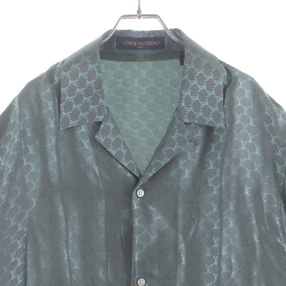 Louis Vuitton Jacquard Monogram Silk Blend Open Collar Shirt Short Sleeve Gray — view 3