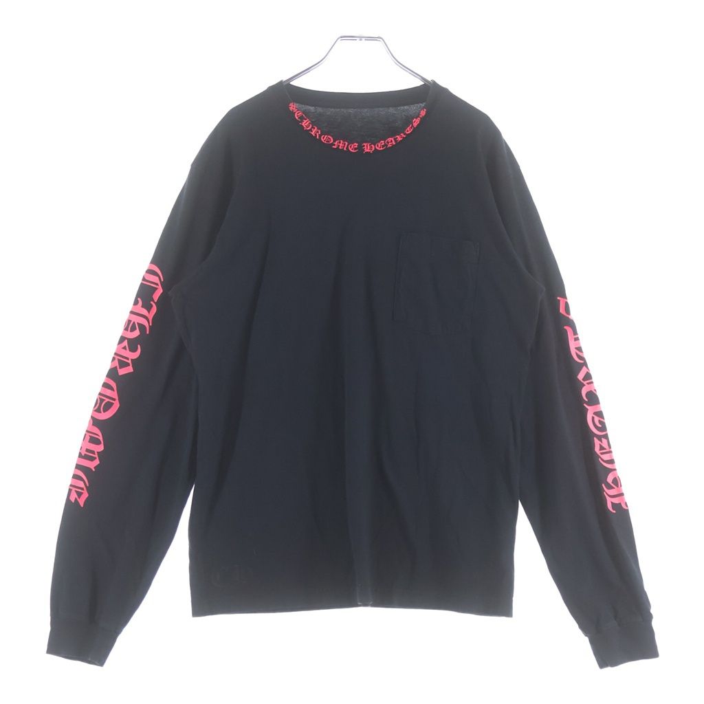 Chrome Hearts Vintage English Neck Logo Long Sleeve Tee Long T-Shirt Black Pink