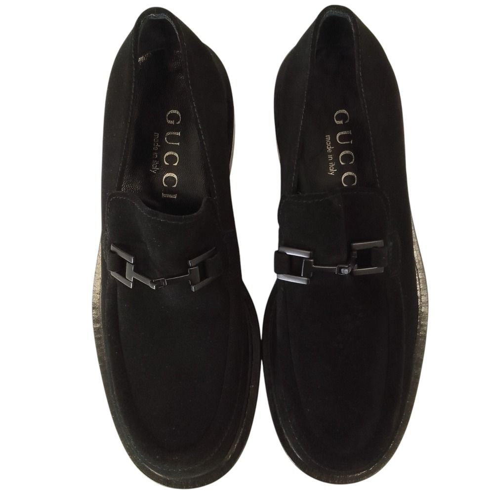 Gucci Horsebit Suede Leather Loafers Shoes Black — view 2