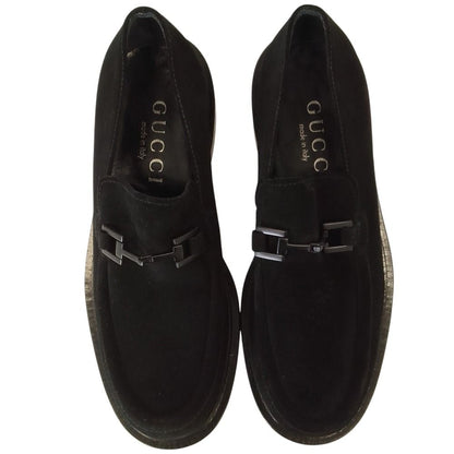 Gucci Horsebit Suede Leather Loafers Shoes Black — view 2