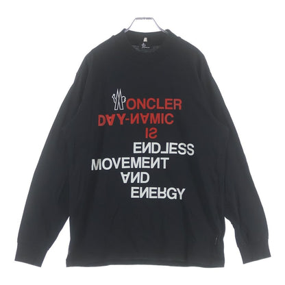 Moncler T-Shirt Manica Lunga Front Print Crew Neck Long Sleeve Top Black