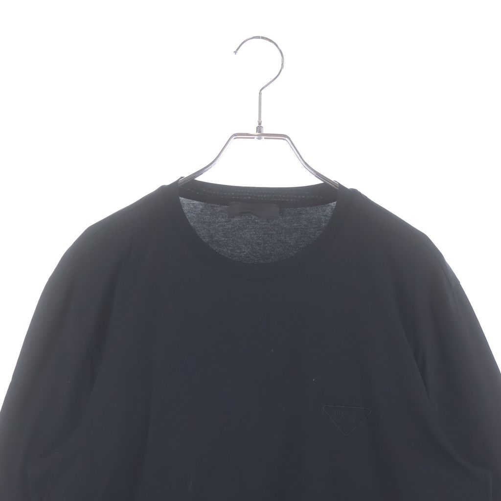 Prada Triangle Logo Embroidery Long T-Shirt Black Cotton — view 3