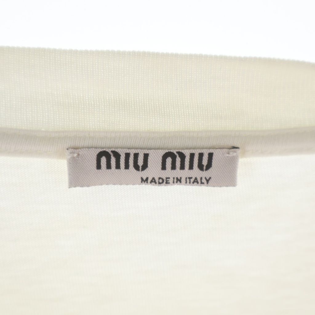 Miu Miu Rhinestone Decoration Cropped T-Shirt White — view 6